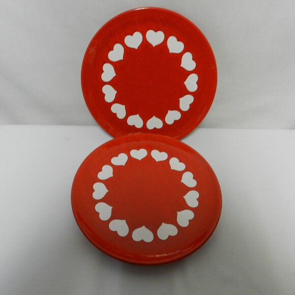 WAECHTERSBACH Heart Salad Appetizer Side Snack plate set 2 pair Germany 7.5" red - Picture 1 of 9